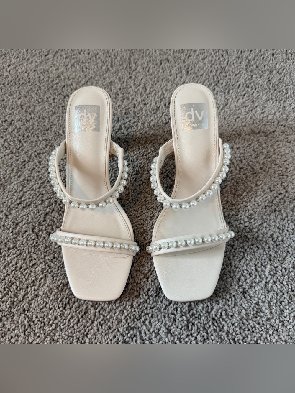Dolce Vita Pearl-Embellished Cream Block Heel Mule - Picture 2 of 6